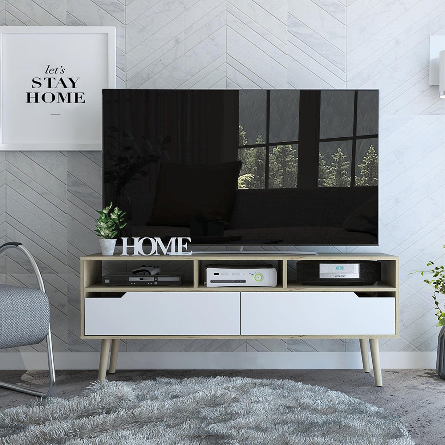 Mueble para TV Color Duna con Blanco Modelo Oslo 137 cm Largo