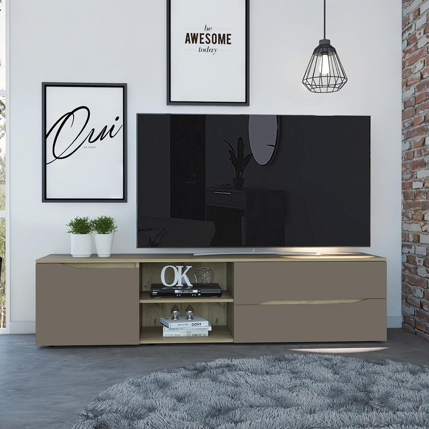 Mueble para TV Color Miel con Taupe Modelo Obregón 180 cm Largo