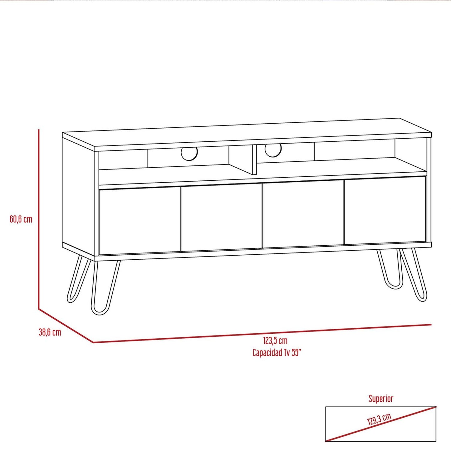 Mueble para TV Color Blanco con Habano Modelo Vassel 123 cm Largo