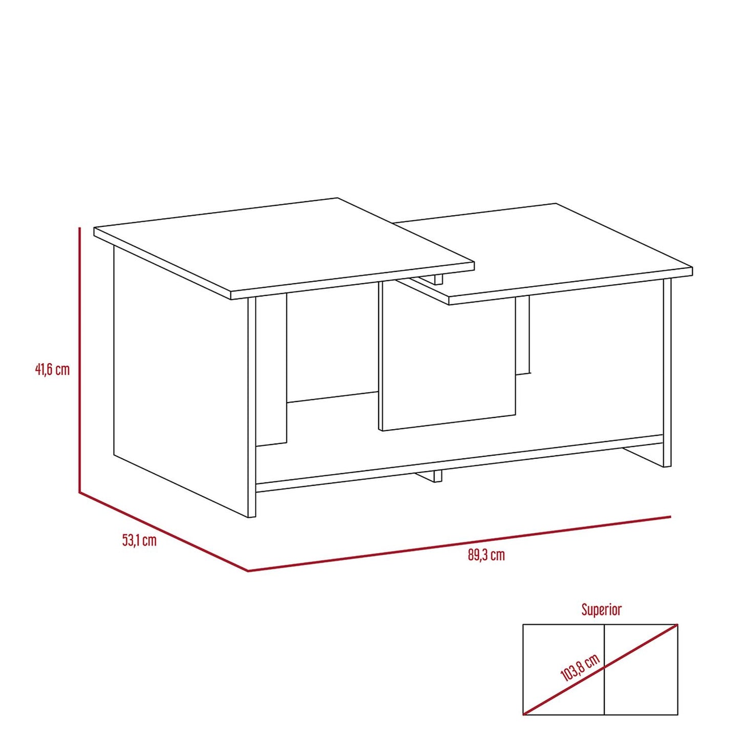 Mesa de Centro Color Duna Modelo Wema 89 cm Largo