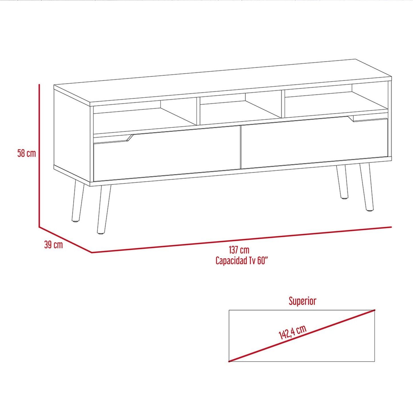 Mueble para TV Color Duna con Blanco Modelo Oslo 137 cm Largo