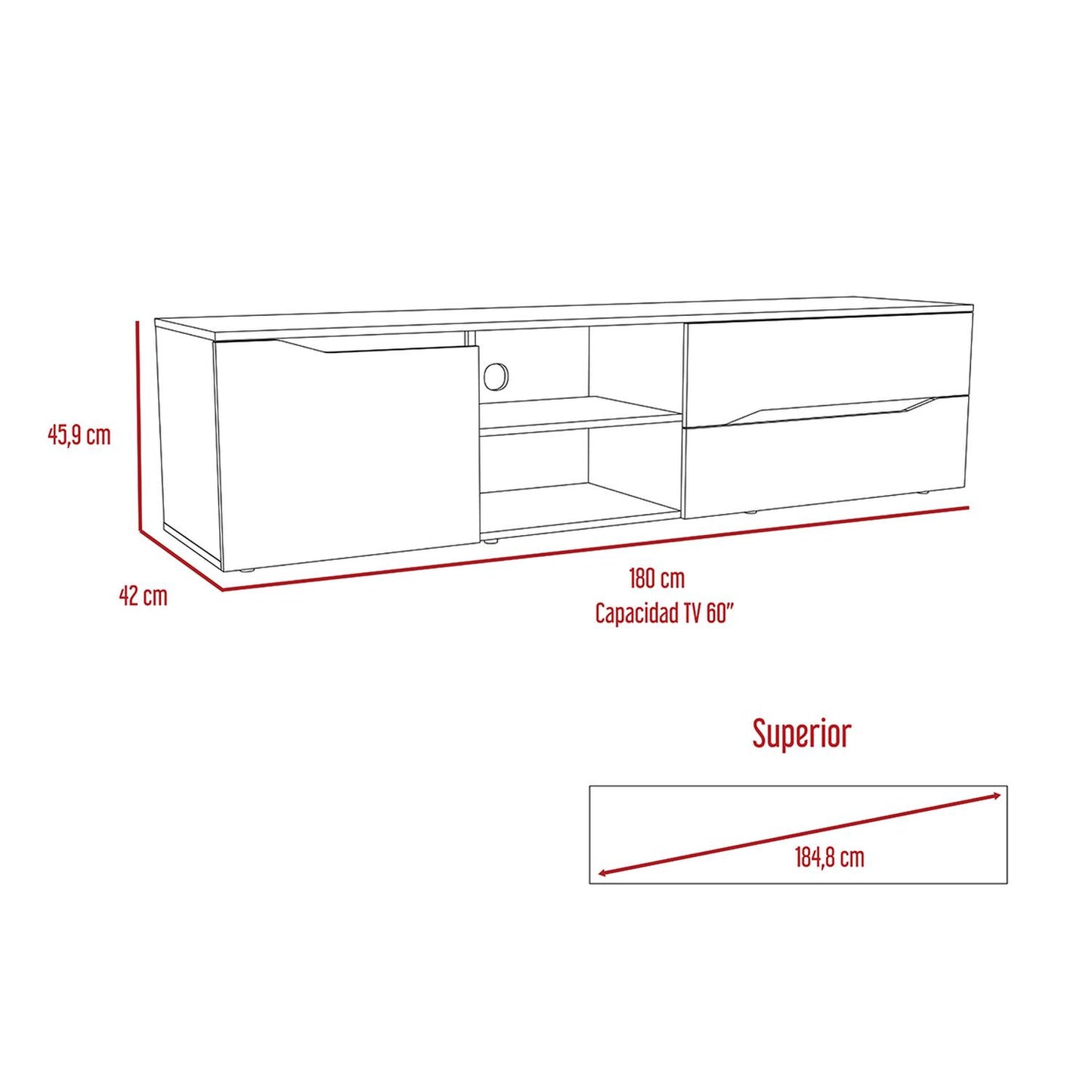 Mueble para TV Color Miel con Taupe Modelo Obregón 180 cm Largo