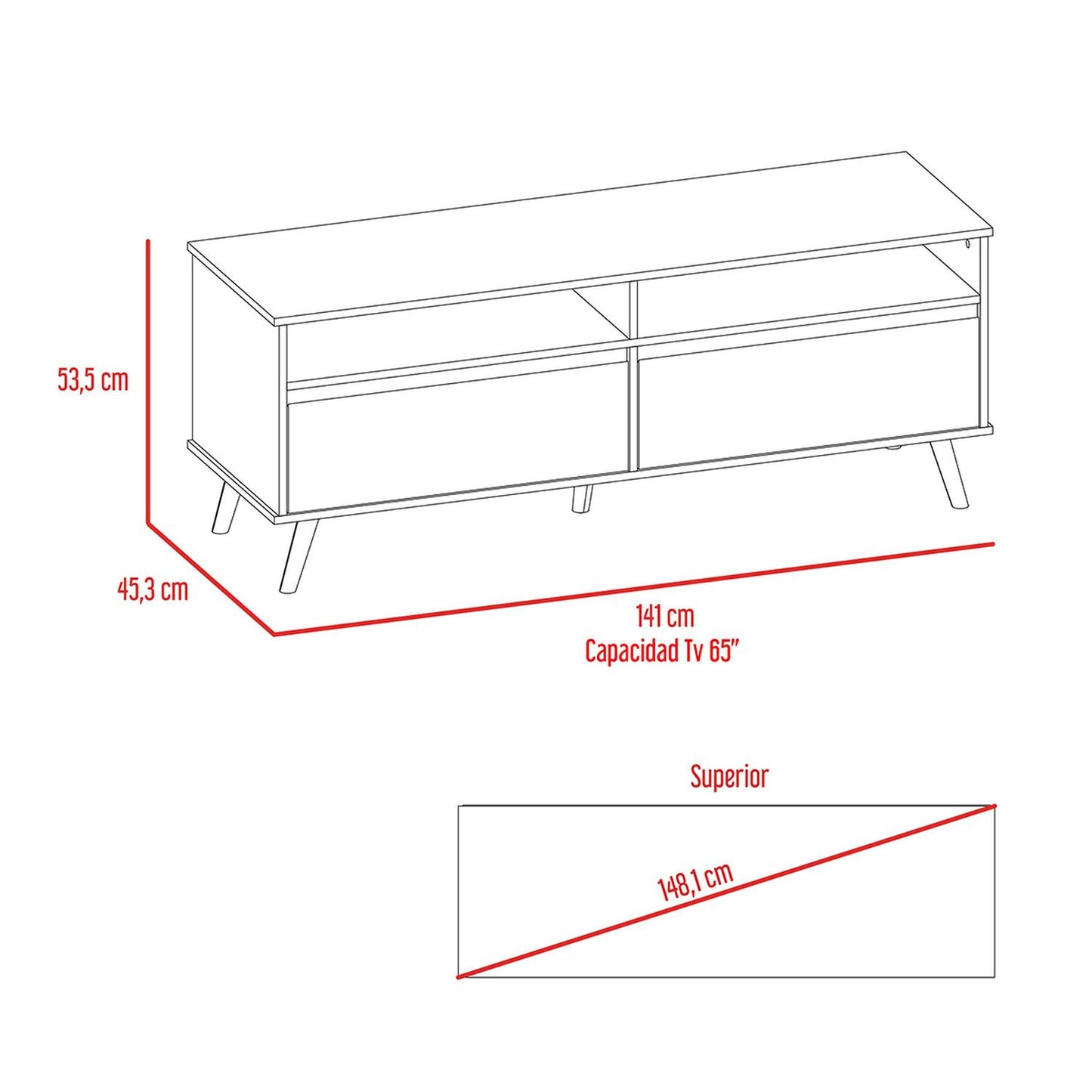 Mueble para TV Color Siena Modelo Almería 141 cm Largo