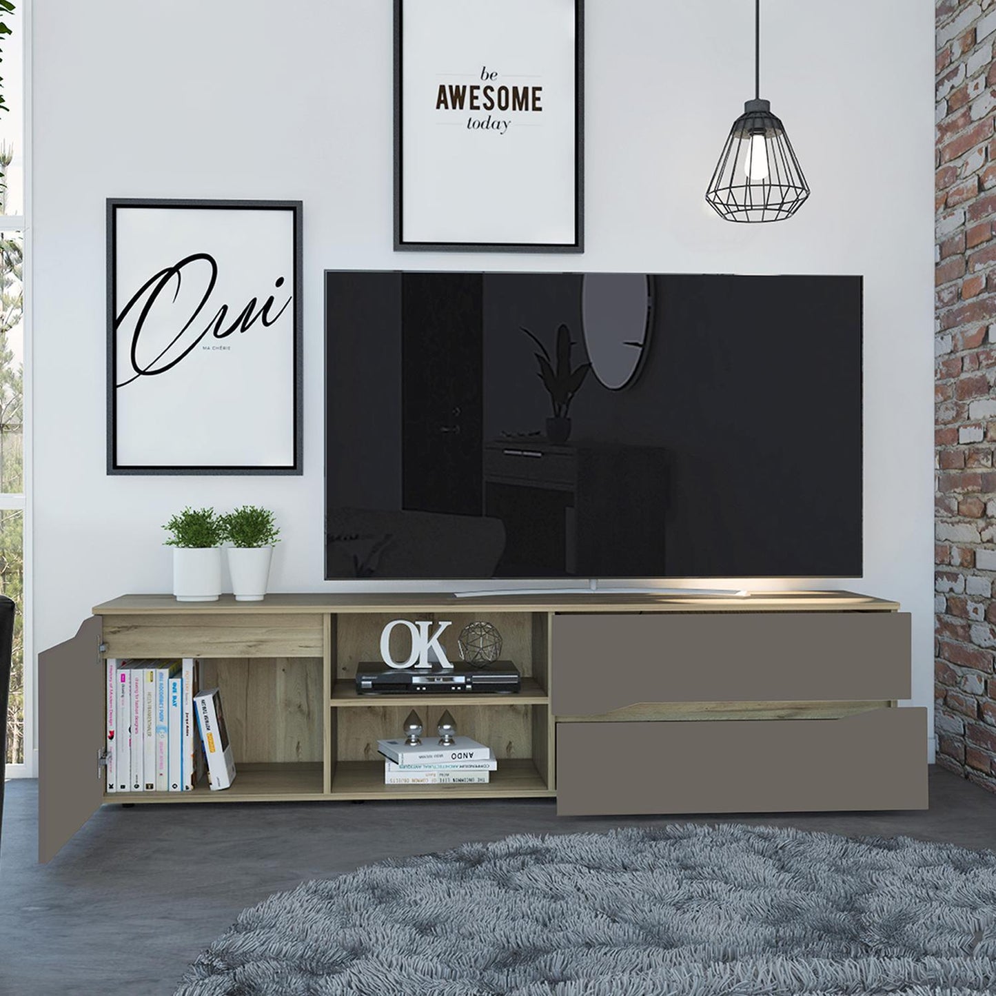 Mueble para TV Color Miel con Taupe Modelo Obregón 180 cm Largo