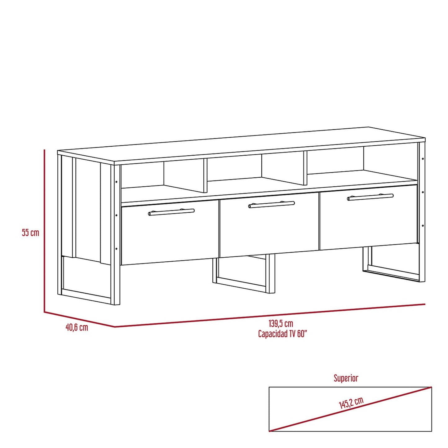 Mueble para TV Color Miel Modelo Magnum 139.5 cm Largo