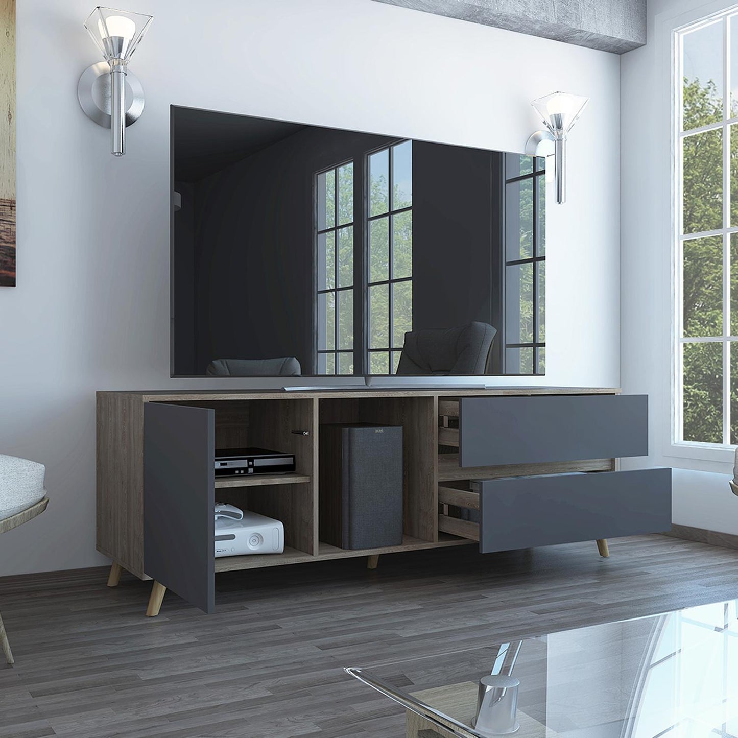 Mueble para TV Color Miel con Plomo Modelo Salem 158 cm Largo