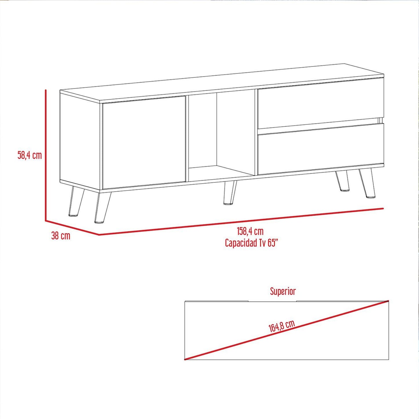 Mueble para TV Color Miel con Plomo Modelo Salem 158 cm Largo