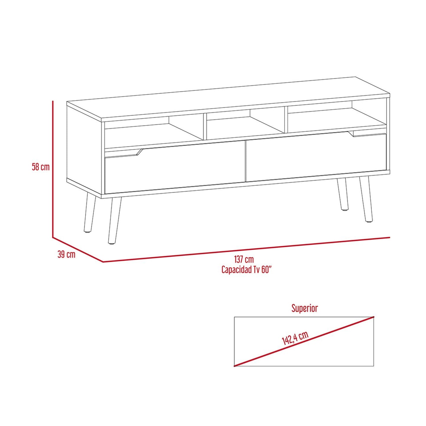 Mueble para TV Color Duna con Carbón Modelo Oslo 137 cm Largo